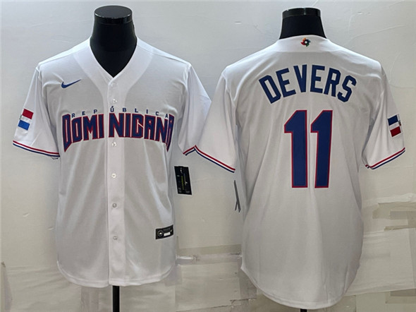 Men's Dominican Republic Baseball #11 Rafael Devers 2023 White World Baseball Classic Stitched Jersey